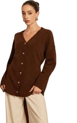 Commense Wool-Blend Metal-Button Belted Cardigan