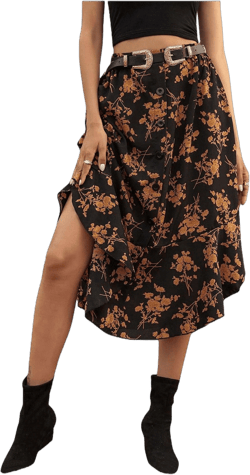 GORGLITTER Women's Floral Print High Waist Flowy Midi Skirt