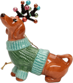 Cosmos Gifts 57012 Dachshund Dog in a Green Sweater with Reindeer Antlers Ornament, Multi-Colored, 3 3/8" x 1 5/8" x 3 7/8" H
