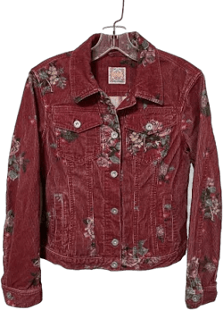 Vintage Oilily Red Jacket Coat Courdaroy Foral Womens Size Xs/s