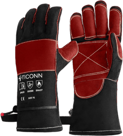TICONN Welding Gloves, 1000°F Fire Heat Resistant Gloves Fireproof Leather Gloves for Welder, Forge, BBQ, Baking, Oven 16in Black/Red