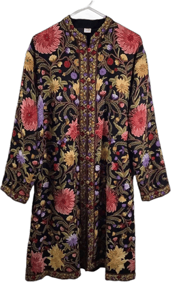 Precious Craft Women's Wool Floral Embroidery Long Coat
