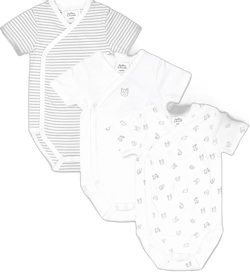 Stellou & friends Unisex Crossbody Side Snap Onesies - Cotton Bodysuit - 3-Pack Grey Dogs & Stripes 18-24 Months