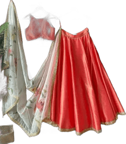 Carrot Red Raw Silk Lehenga Choli With Floral Dupatta For Women, Indian Wedding Bridesmaids Reception Sangeet Party Wear Lehenga Blouse
