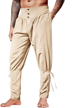 Runcati Men's Medieval Renaissance Viking Pirate Linen Ankle Pants
