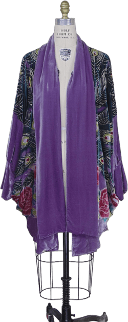 Victorian Peacock 1920's Silk Velvet Batwing Cocoon Opera Coat