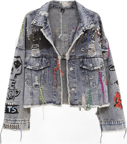 Spring Autumn Women Street Graffiti Denim Jacket Female Short Frayed Raw Cut Rivet Jacket Fringe Jean Coat Outwear
