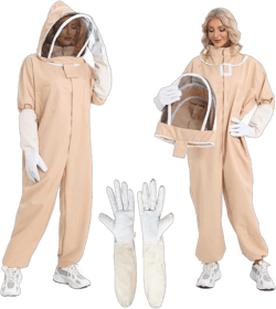 Jacket with Sheepskin Gloves & Ventilated Veil Protect Hood &Protection Professional Beekeeper Suit Outfit Total Apply to Men and Women Professional and Beginner (XL)