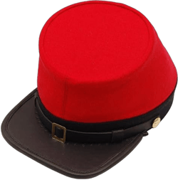 Heritage Robe Men's Red Civil War Era Wool Kepi Hat for Authentic Reenactments with Adjustable Fit and Colored Bands –