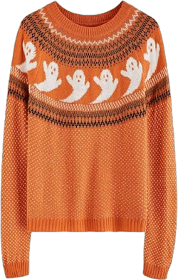 CHICWISH Women's Black/Army Green/Orange Cute Ghost Long Sleeves Halloween Knit Sweater Pullover