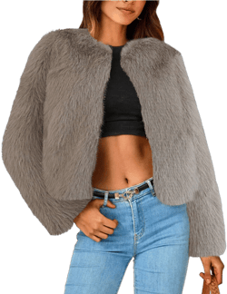 Women's Cropped Fluffy Faux Fur Open Front Cardigan