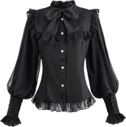 CR ROLECOS Women's Victorian High Collar Lace Ruffled Blouse