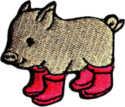 Pig with Pink Boots Cute Animal Retro Hippie Farm Animal Cartoon Kids Iron on Embroidered Patch Supplies for Jacket Bags Jeans Backpack Clothes DIY