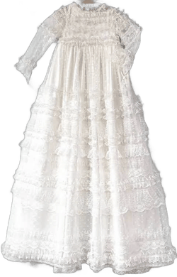 DOTTIKI Baby Girl Silk and Lace Long Sleeve Baptism Gown