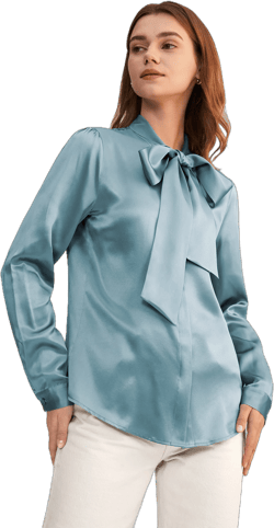 LILYSILK Women Bow-tie Neck Silk Blouse