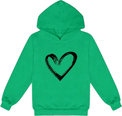 Boy Girl Hooded Sweatshirts Pullover Toddler Baby Hoodies Long Sleeve Tops Shirts Heart Print (Green, 12-14 Years)