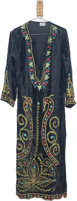 Long Velvet Tunic w/ Embroideries Vintage 1980s