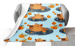 Capybara Flannel Blanket Boys Girls,Cartoon Cute Animal Fuzzy Blanket All Season Bed Blanket,Wild Lake Orange Graffiti Blue Plush Blanket,Throw 50 x 60 Inches Multi 01 Throw