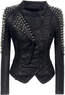 LFS Women's Punk Rivet Studded Faux Leather Motorcycle Jacket