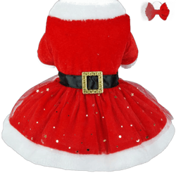 Dog Christmas Costume Puppy Tulle Dress witn Scrunchie, Santa Claus Pet Clothes Velvet Skirt Warm Outfit for Small Medium Dogs Cats, Dog Winter Coat Thermal Shirt Xmas Clothing Cute Apparel X-Large Red