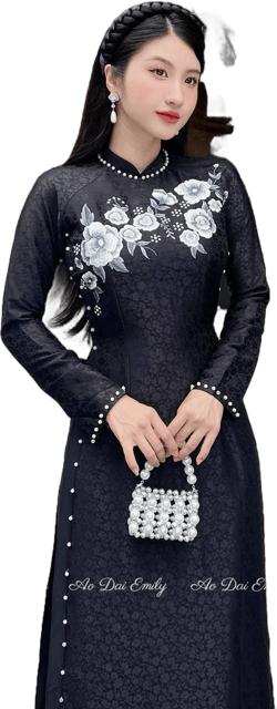 Vietnamese Embroidery Ao Dai Set with Pearls