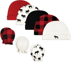 Hudson Baby Unisex Baby Cotton Cap and Scratch Mitten Set, Moose, 0-6 Months