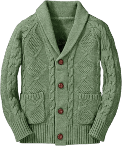 Inorin Boy's Cable Knitted Shawl Collar Sweater Cardigan with Pockets