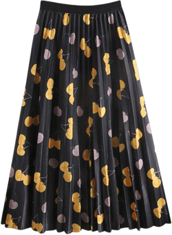 Yoyorule Skirts for Babies Pleated A Womens Skirt Line High Floral Print Swing Midi Skirts Waist Skirt Black