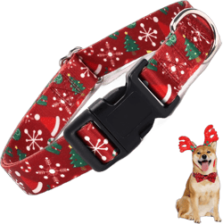 Christmas Dog Collar for Large Dogs with Snowflakes, Red Christmas Trees Dog Collar, Adjustable Nylon Dog Collar with Bow Tie and Quick-Release Buckle, for Small Medium Large Dogs (L) 45 L (Neck 15"-20")