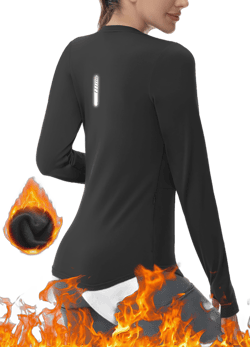 Women's Fleece Lined Long Sleeve Thermal Shirt with Thumbholes