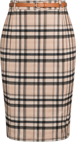 Kate Kasin Women's Plaid Pencil Skirt Knee Length Stretchy Business Skirt with Slit Office Wear