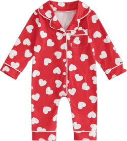 Infant Baby Girl Boy Heart Print Long Sleeve Button Down Jumpsuit