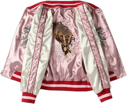 Satin Sukajan Tiger Embroidered Women Bomber Baseball Jacket Japan Harajuku Female Coat,Pink,XS