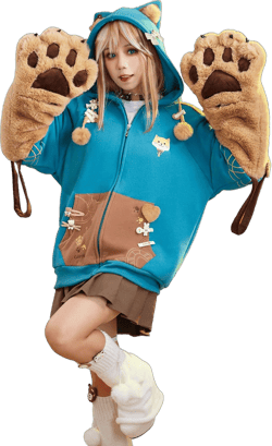 Cosplay.fm Women Pullover Hoodie with Detachable Bag Design Furry Paw Gloves Kawaii Dog Ear Zipper Hoodie Coat