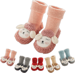 Unisex Baby Cartoon Plush Cotton Toddler Shoes,Baby Booties Soft Soles Winter Warm Fleece Knitted Socks Shoes 0-24 Months 13 Little Kid Pink