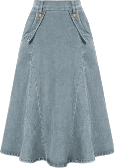 Belle Poque Women's Vintage Elastic High Waist A-Line Denim Maxi Skirt with