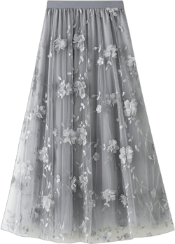 SUNYUESTAR Women's High Waisted A-Line Floral Mesh Tulle Midi Skirt