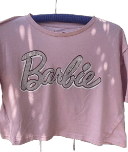 Barbie Core Tee Pink Crop Top Sequin Barbie Women's Lg Cotton Blend