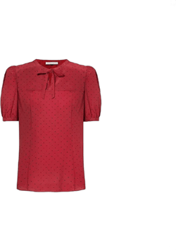 Womens Polka-dot Short-sleeve Silk Blouse Bordeaux-black