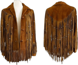 Native American Western Suede Leather Jacket with Fringes & Beads