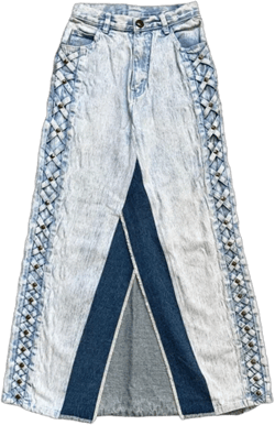 Women's Blue Crossed-sides Acid-washed Denim Skirt
