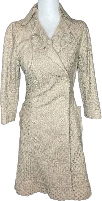 Bryan Lars Lace Embroidered Paris Trench Coat Floral Buttons Eyelet