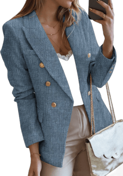 Women's Casual Double Breasted Tweed Blazer