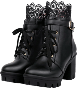 BEAUPAS Women's Chunky Platform High Heel Boots Lace Up Gothic Ankle Booties Block Heel Buckle Punk Shoes