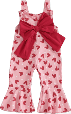Toddler Kids Baby Girl Valentines Day Bell-Bottom Jumpsuit Romper Overalls Heart Print Flare Pants Outfits Red 12-18 Months