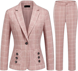MODFUL Women's 2 Piece Slim Fit Plaid Suit Set