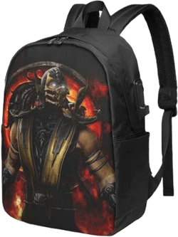 Pbunlkl Mortal Kombat Laptop Backpack, Daypack Backpack for Work College, Extra Large Travel Backpack, Computer Backpack with USB Port, 17x12x6.5 inch