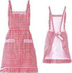 Women Vintage Apron, Red and White Gingham 100% Cotton Apron for Restaurant Cafe Shop, Home Kitchen Chef Bib