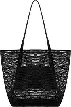 Tavaleu Mesh Beach Bag, Beach Bags for Women, Woven Straw Beach Tote Bag Waterproof with Inner Pocket, Packable Beach Bag
