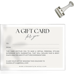 Gift Card, Personal Styling Experience, Entitles Your Loved One To Have A Virtual Face & Body Shape Analysis, and Stylist's Recommendations